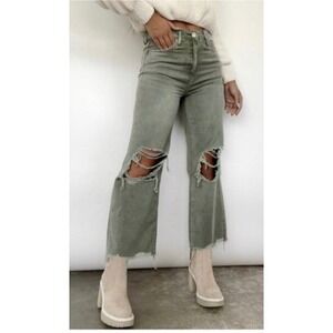 Vervet Los Angeles Sage Green Distressed Wide Leg Jeans V2738 Womens Size‎ 26